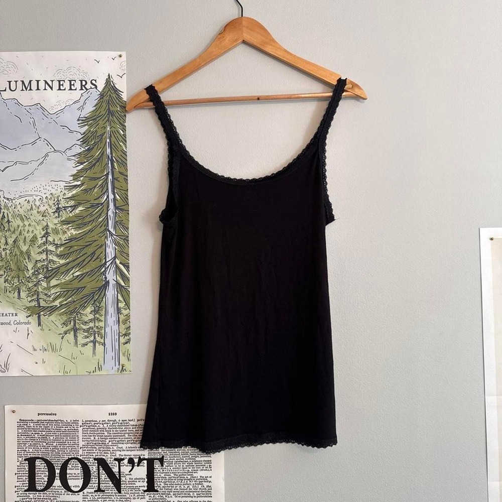 SO Black Ribbed Lace Cami Tank Coquette Y2K Grunge Aesthetic